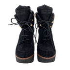 Louis Vuitton Monogram Boots Short Lace Up Wedge Sole Suede Nylon Black — view 2