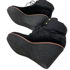 Louis Vuitton Monogram Boots Short Lace Up Wedge Sole Suede Nylon Black — view 6