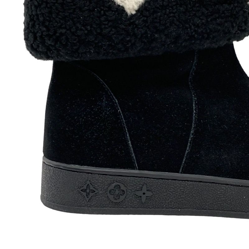 Louis Vuitton Snowdrop Line Monogram Short Boots Mouton Folded Suede Black — view 8
