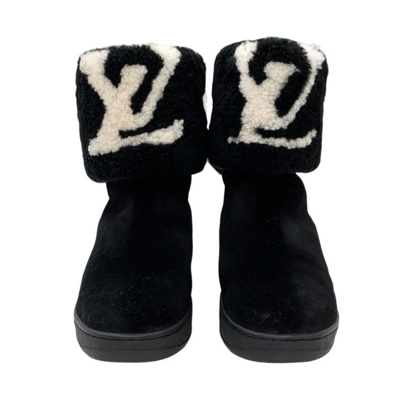 Louis Vuitton Snowdrop Line Monogram Short Boots Mouton Folded Suede Black — view 2