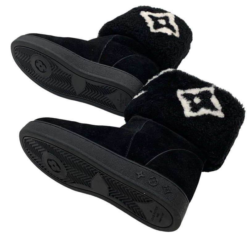 Louis Vuitton Snowdrop Line Monogram Short Boots Mouton Folded Suede Black — view 6