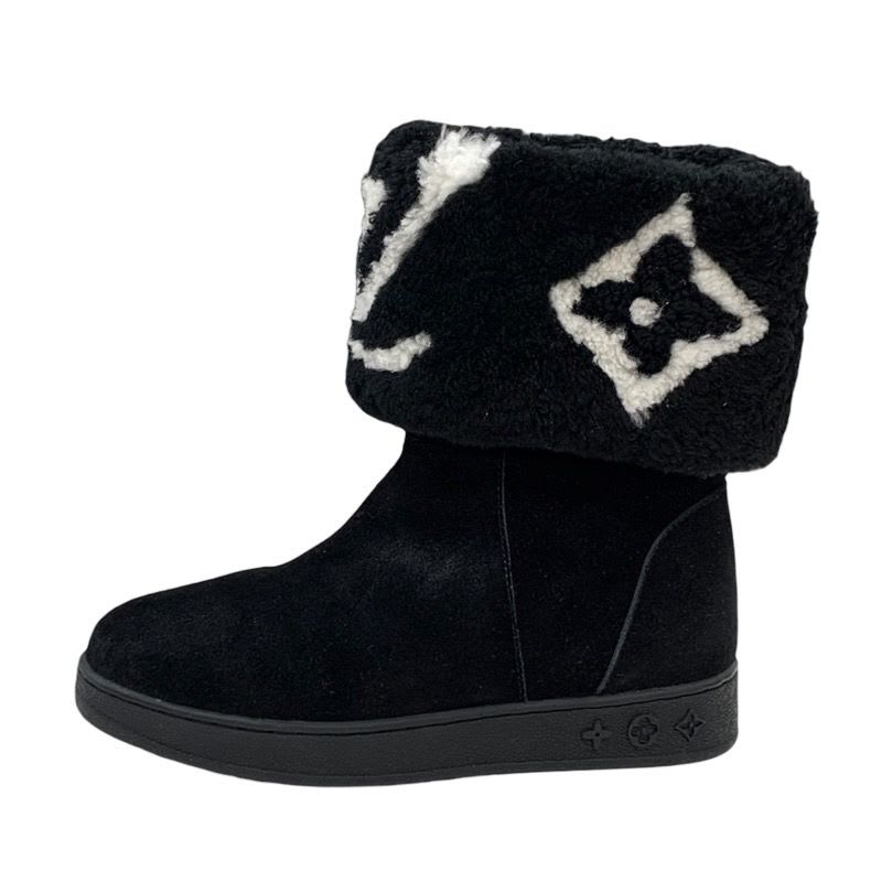 Louis Vuitton Snowdrop Line Monogram Short Boots Mouton Folded Suede Black — view 3