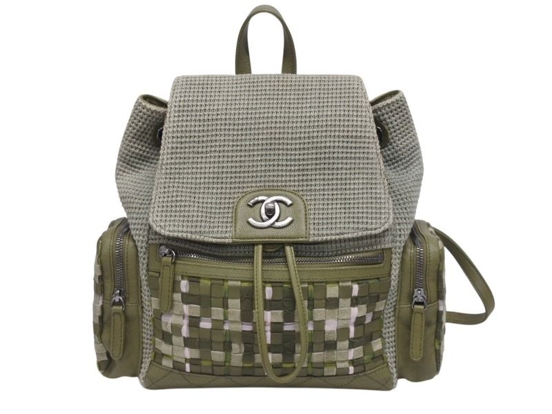 Chanel Backpack CC Logo Cuban Pocket Tweed Canvas Cruise Collection