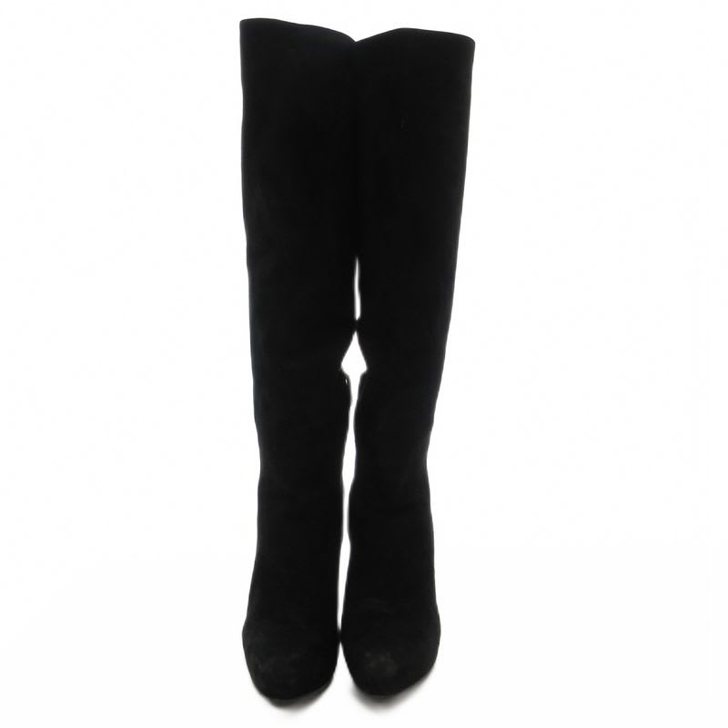 Prada Suede Long Boots High Heels Thick Sole Side Zip 36.5 Black GV GY62 — view 5