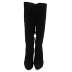 Prada Suede Long Boots High Heels Thick Sole Side Zip 36.5 Black GV GY62 — view 5