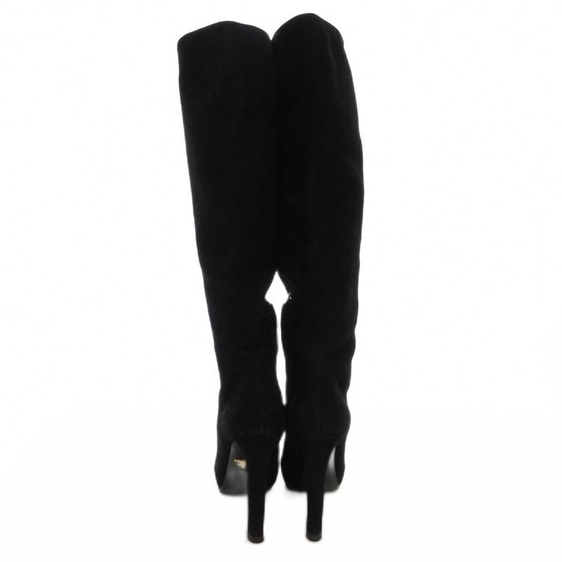 Prada Suede Long Boots High Heels Thick Sole Side Zip 36.5 Black GV GY62 — view 3