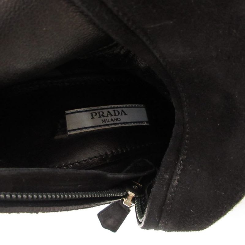 Prada Suede Long Boots High Heels Thick Sole Side Zip 36.5 Black GV GY62 — view 7