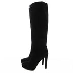 Prada Suede Long Boots High Heels Thick Sole Side Zip 36.5 Black GV GY62 — view 2