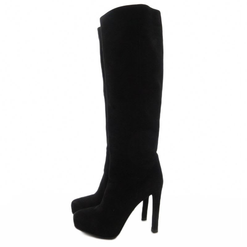 Prada Suede Long Boots High Heels Thick Sole Side Zip 36.5 Black GV GY62 — view 2