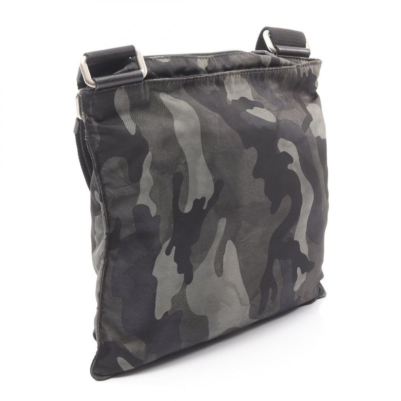 Prada Shoulder Bag Black Green Nylon Camouflage