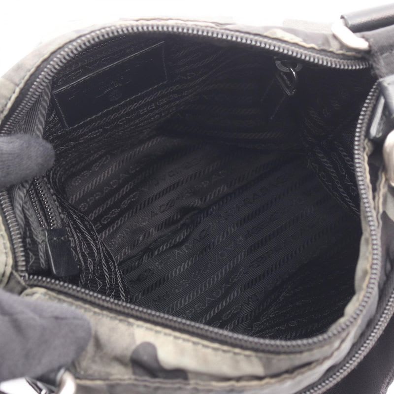 Prada Shoulder Bag Black Green Nylon Camouflage