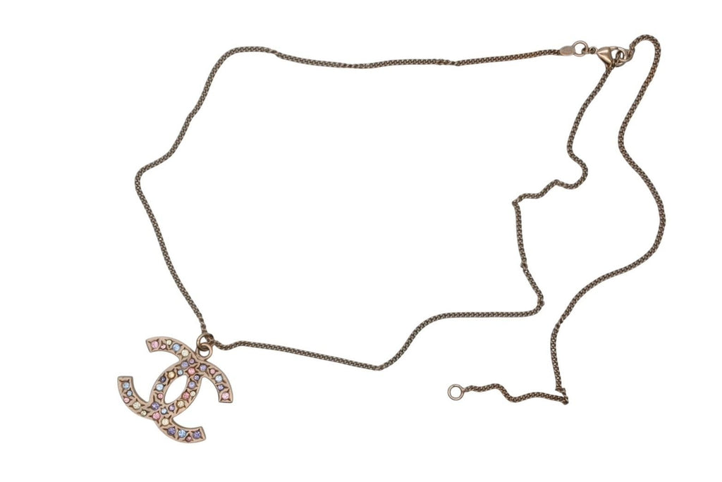 Chanel CC Logo Stone Necklace Metal Multicolor Gold