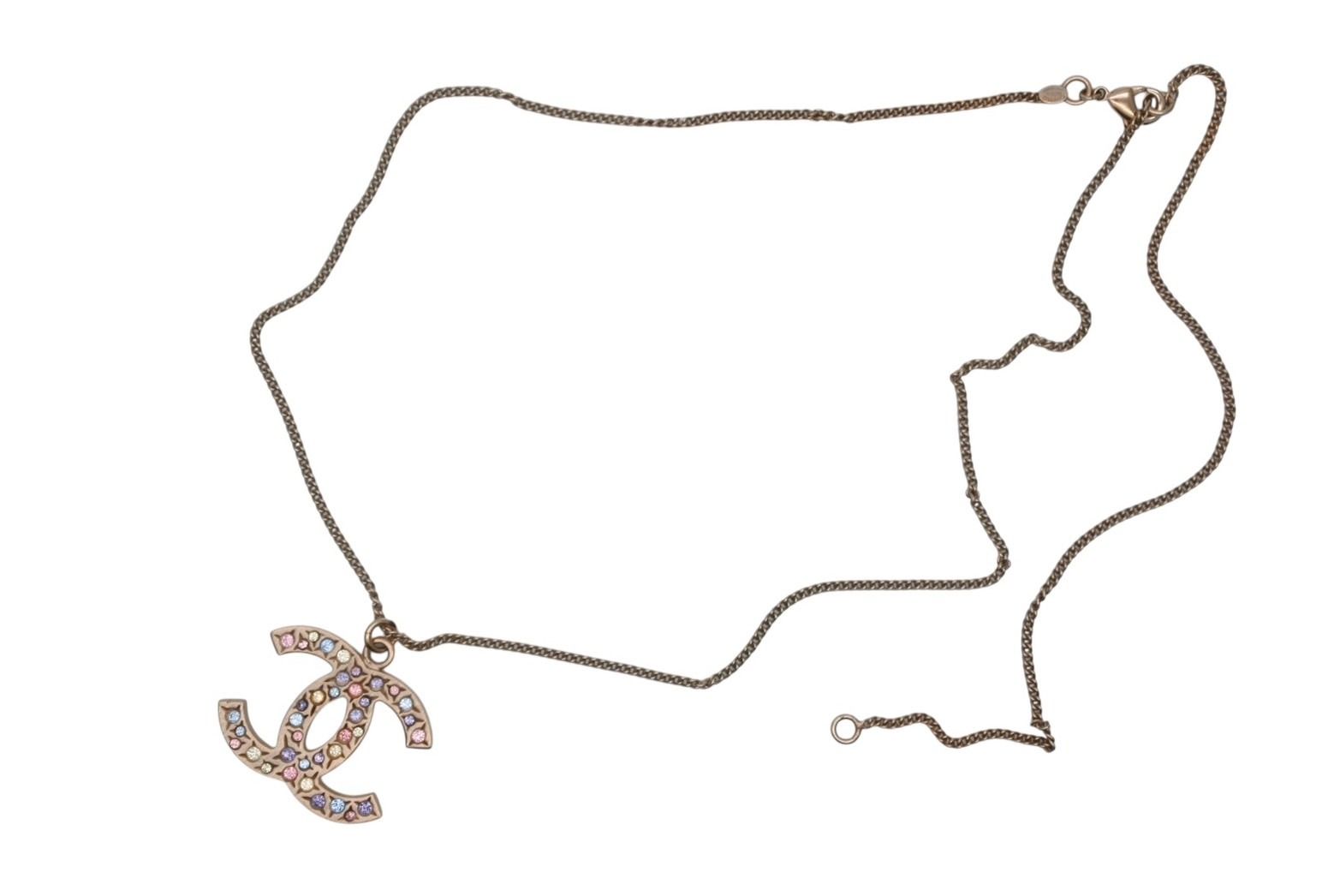Chanel CC Logo Stone Necklace Metal Multicolor Gold