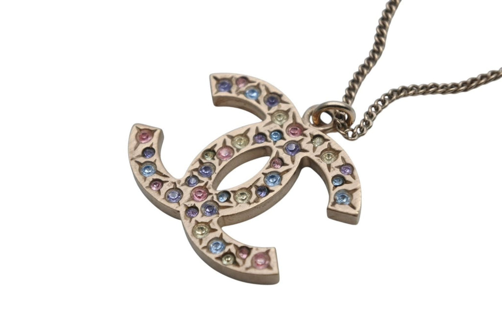 Chanel CC Logo Stone Necklace Metal Multicolor Gold — view 5