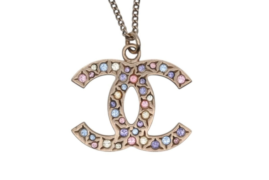 Chanel CC Logo Stone Necklace Metal Multicolor Gold — view 2