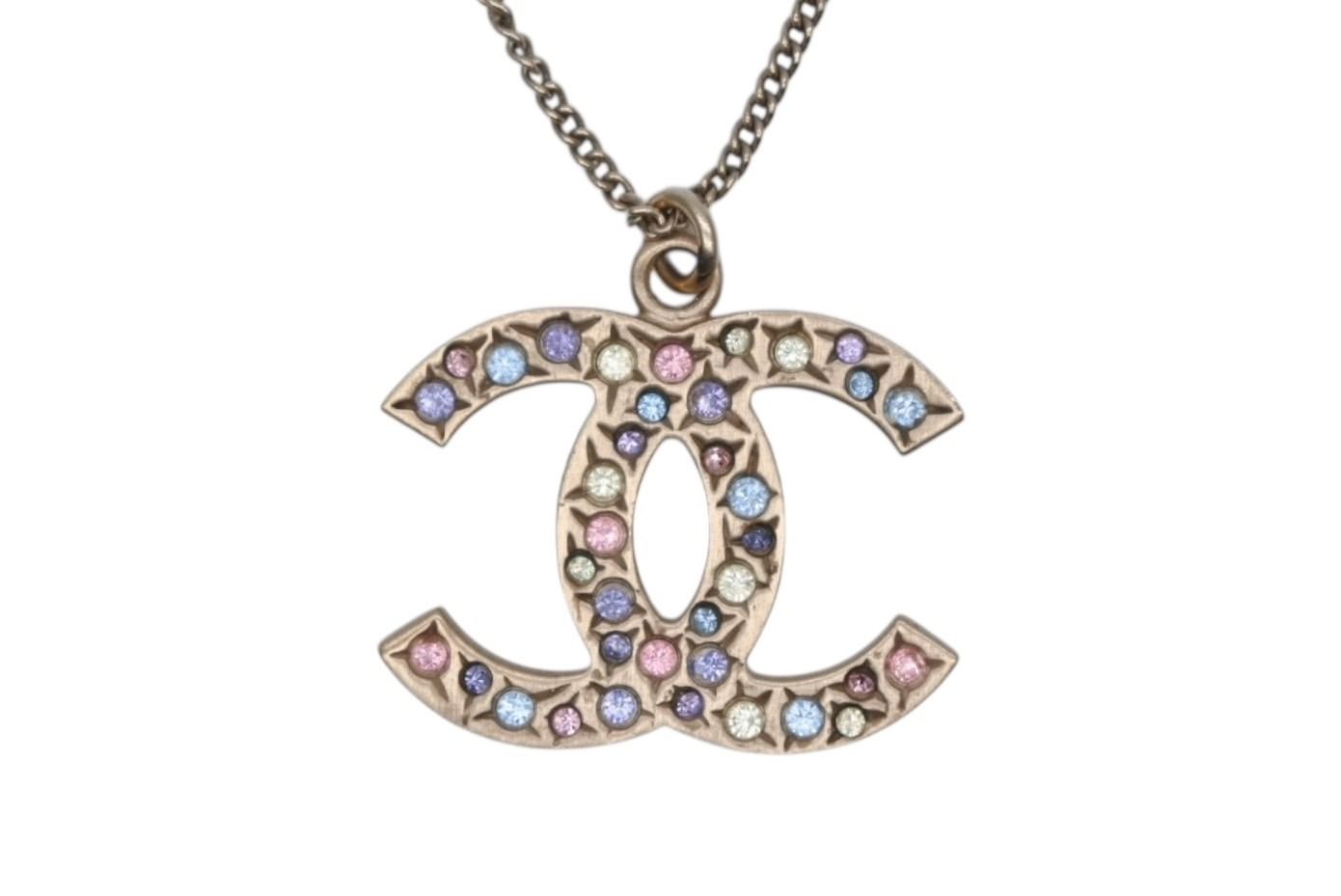 Chanel CC Logo Stone Necklace Metal Multicolor Gold — view 3