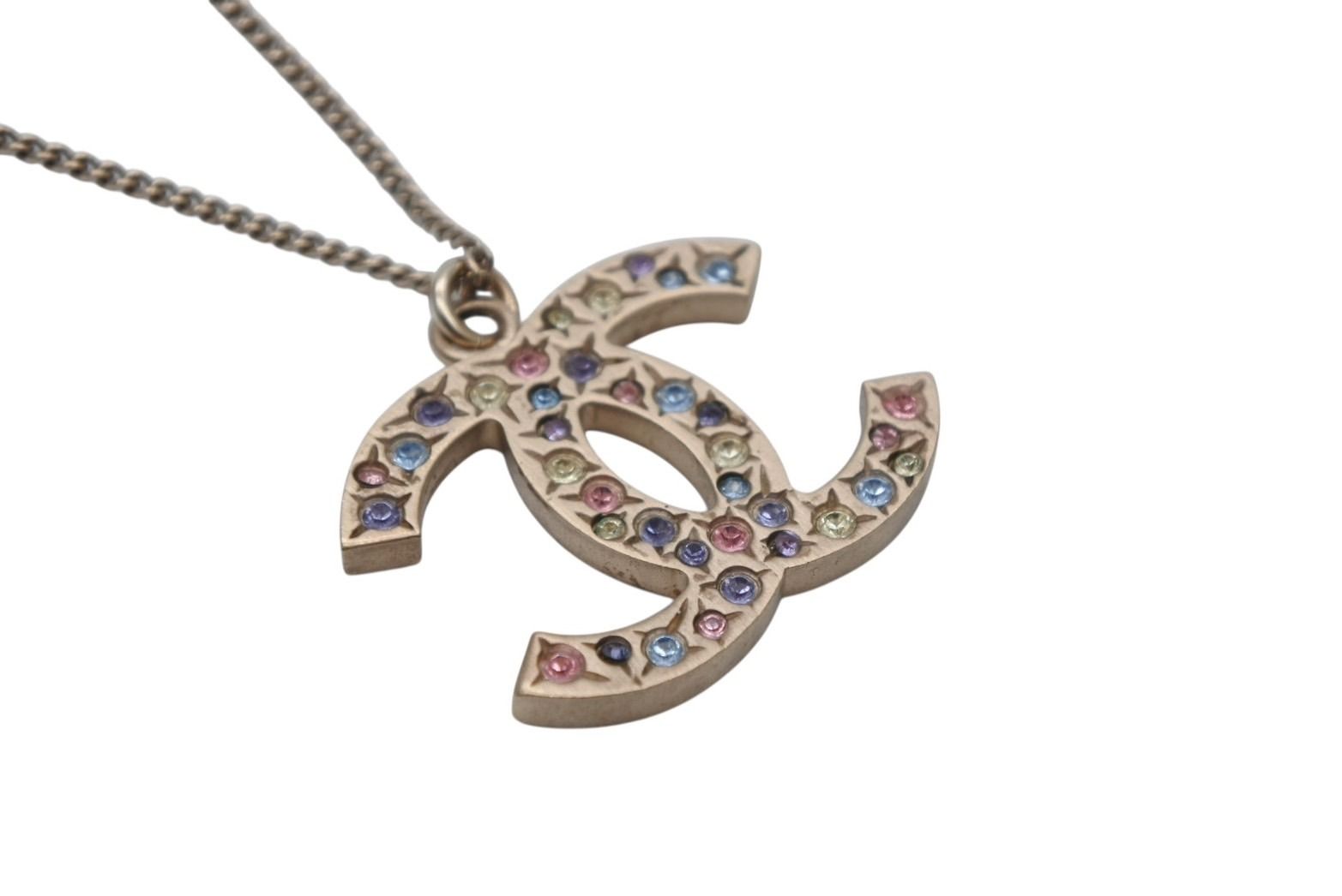 Chanel CC Logo Stone Necklace Metal Multicolor Gold — view 4