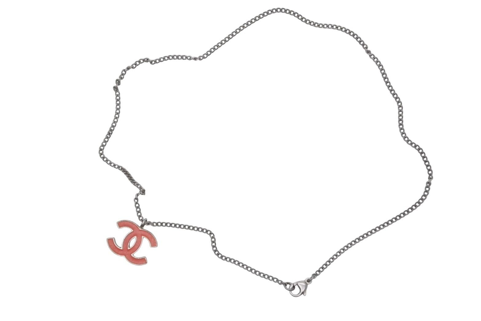 Chanel CC Logo Necklace Silver Orange Metal