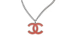 Chanel CC Logo Necklace Silver Orange Metal — view 2