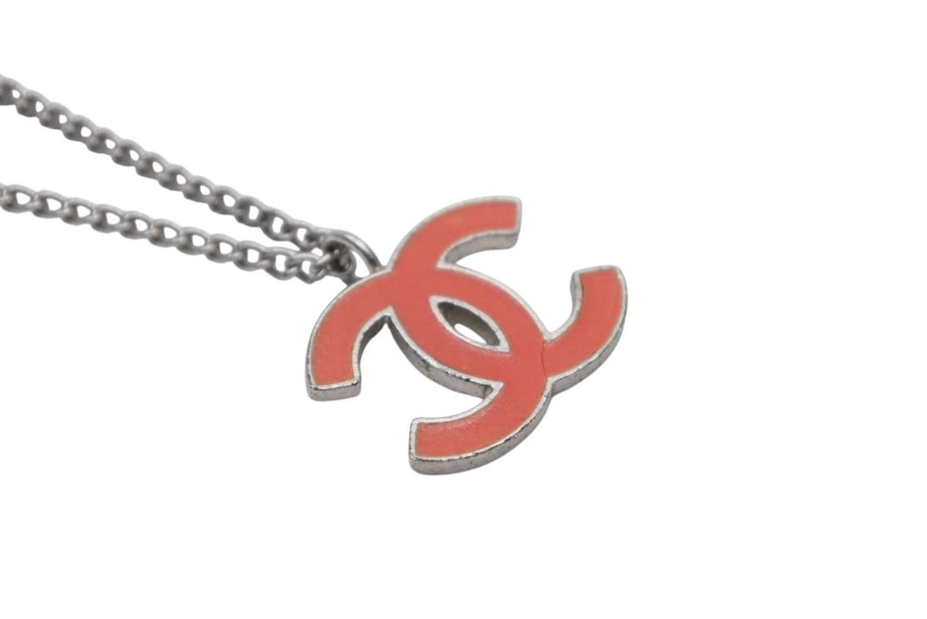 Chanel CC Logo Necklace Silver Orange Metal — view 3