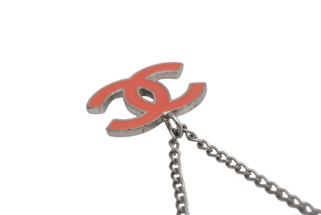 Chanel CC Logo Necklace Silver Orange Metal — view 5