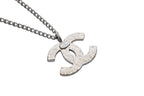 Chanel CC Logo Necklace Silver Orange Metal — view 6