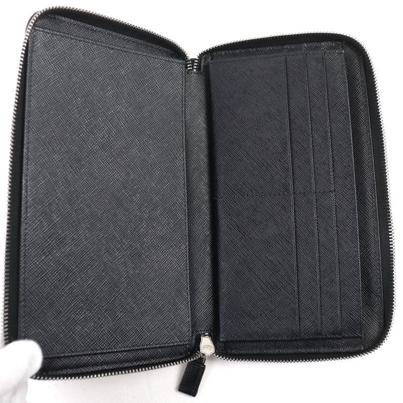 Prada 2 Ml188 Saffiano Leather Triangle Logo Plate Round Zip Long — view 4