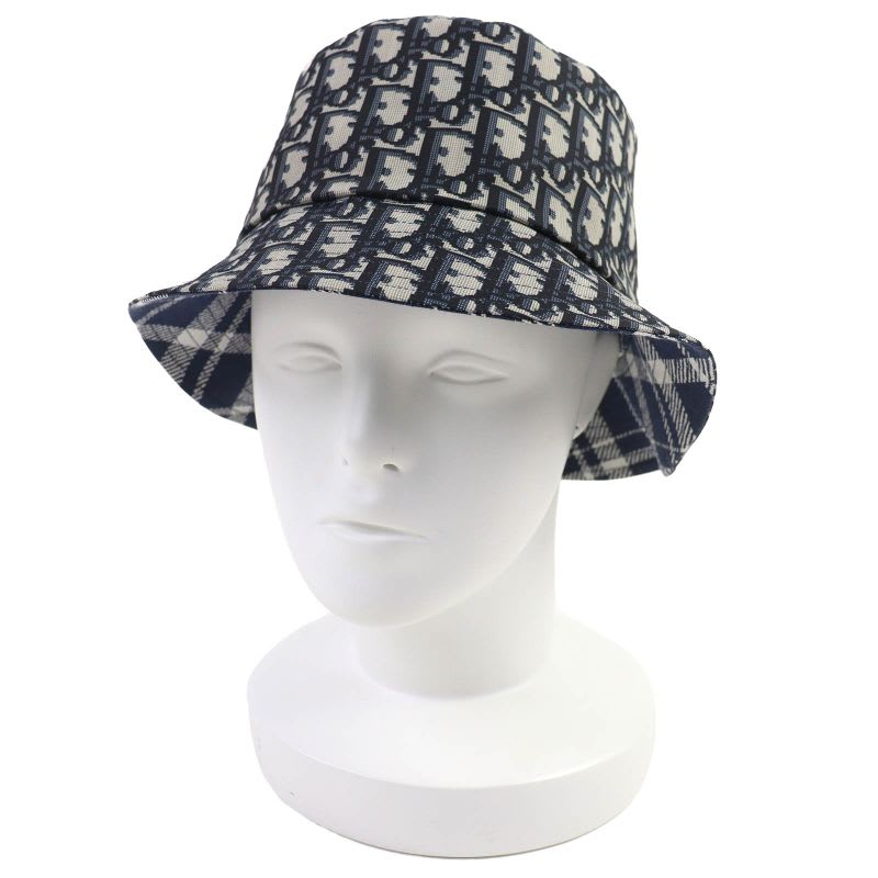 Dior Homme 14 Che923 I134 Cotton Oblique Plaid Reversible Bucket Hat Navy 58 — view 5