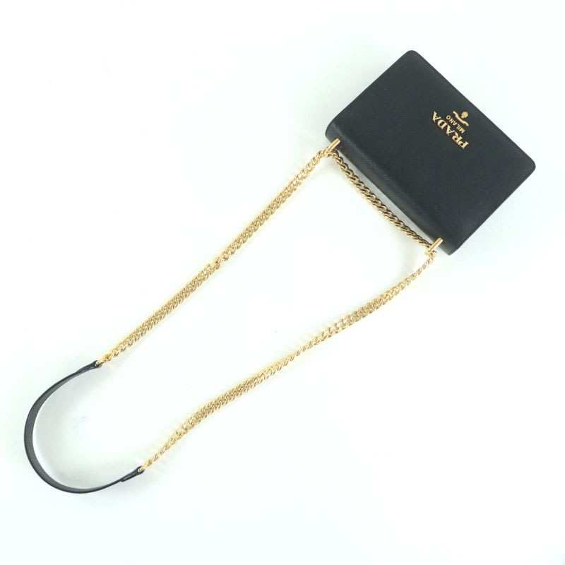 Prada 1 Bd133 Saffiano Leather Mini Bag Metal Logo Chain Shoulder Black