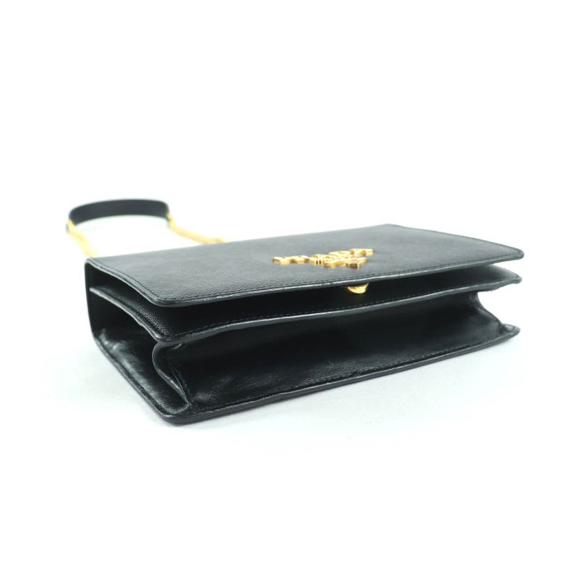 Prada 1 Bd133 Saffiano Leather Mini Bag Metal Logo Chain Shoulder Black