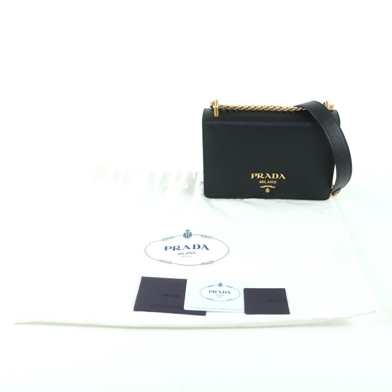 Prada 1 Bd133 Saffiano Leather Mini Bag Metal Logo Chain Shoulder Black