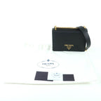 Prada 1 Bd133 Saffiano Leather Mini Bag Metal Logo Chain Shoulder Black
