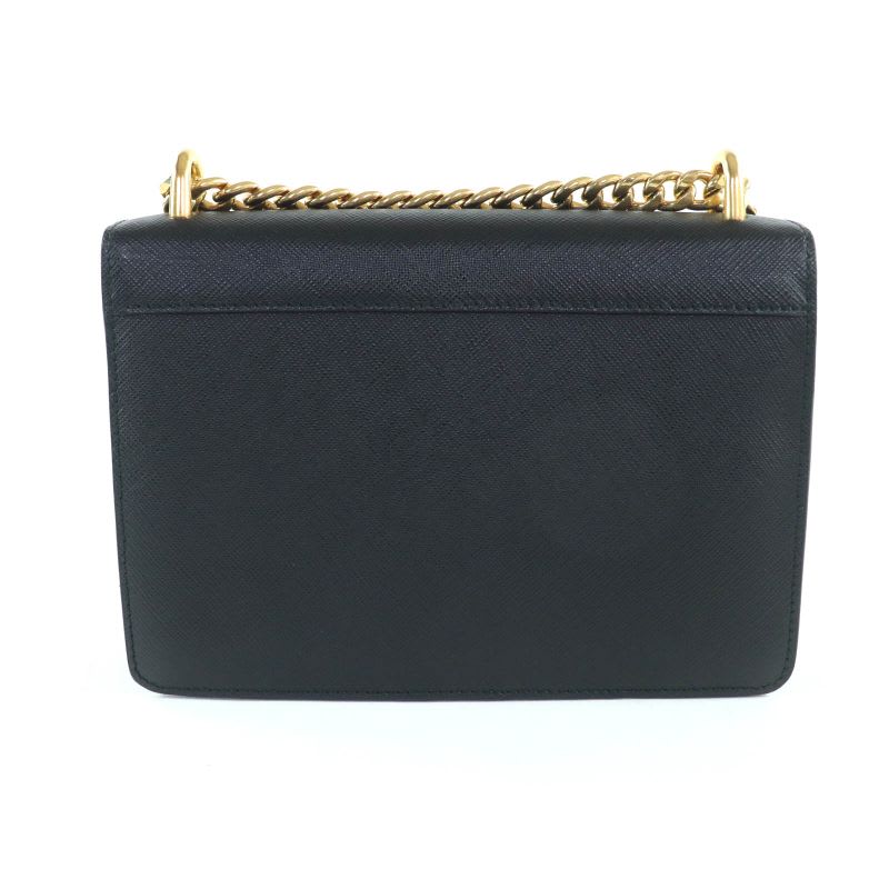 Prada 1 Bd133 Saffiano Leather Mini Bag Metal Logo Chain Shoulder Black