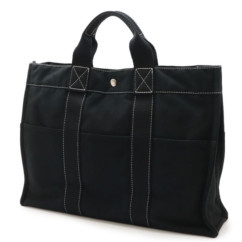 Hermes Deauville MM Tote Bag Large Handbag Canvas Black Silver Hardware — view 3
