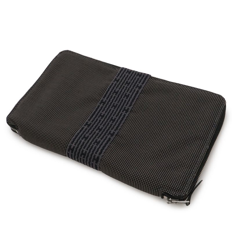 Hermes Her Line Perth GM Round Zipper Long Wallet Passport Case Canvas Gray — view 2