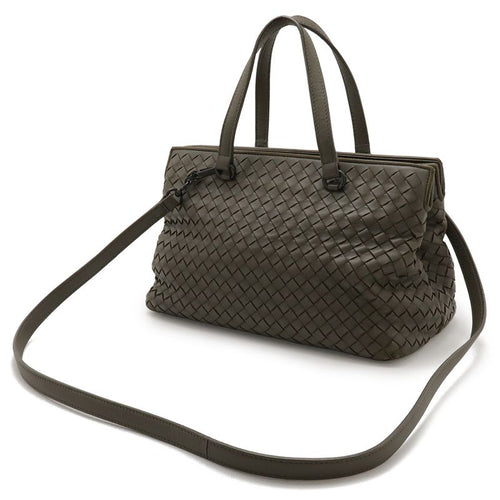 Bottega Veneta Intrecciato Handbag 2-Way Shoulder Bag Leather Khaki