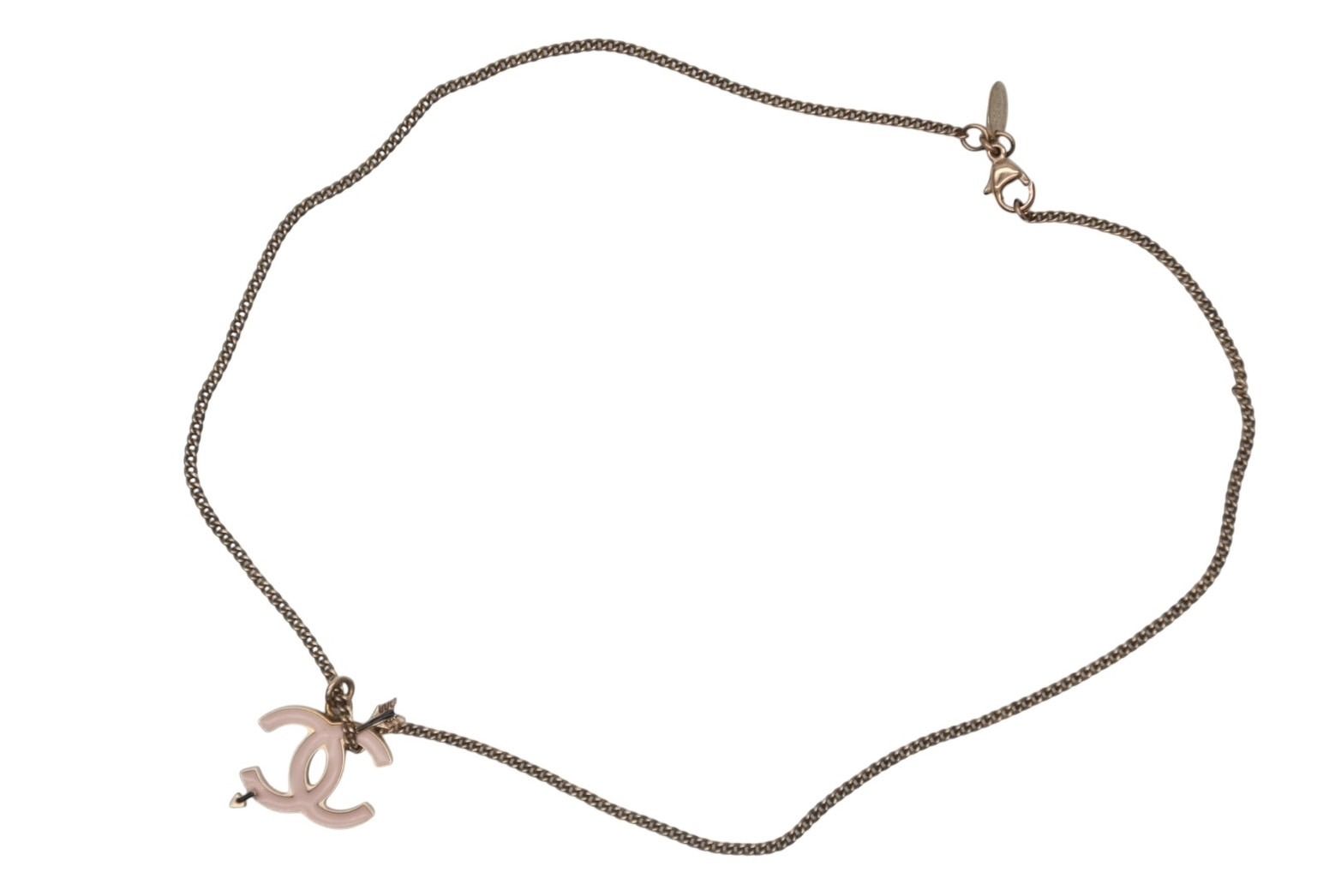 Chanel CC Logo Necklace 10 Gold Pink Metal