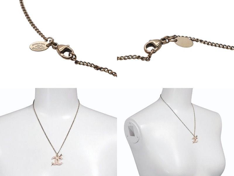 Chanel CC Logo Necklace 10 Gold Pink Metal — view 6