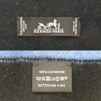 Hermes Muffler Shawl Blue Black 100% Cashmere Large Size Scarf — view 7