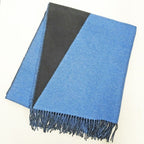 Hermes Muffler Shawl Blue Black 100% Cashmere Large Size Scarf — view 2
