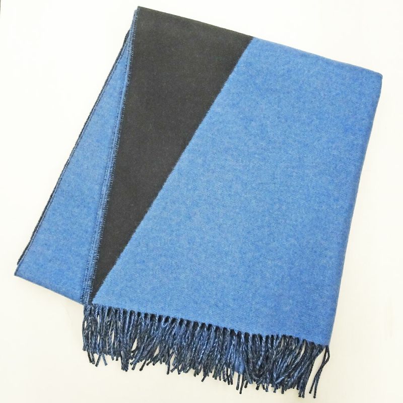 Hermes Muffler Shawl Blue Black 100% Cashmere Large Size Scarf — view 2
