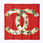 Chanel Scarf Bandana CC Logo Handkerchief 80 Red Silk