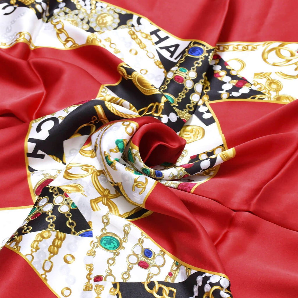 Chanel Scarf Bandana CC Logo Handkerchief 80 Red Silk — view 5