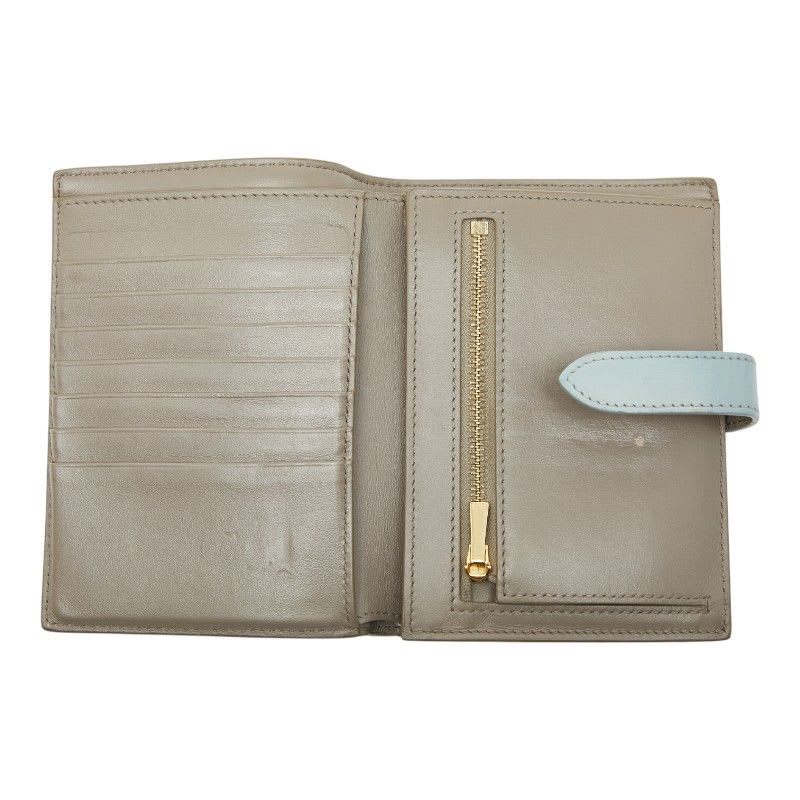Celine Medium Strap Wallet Beige Blue Leather — view 9