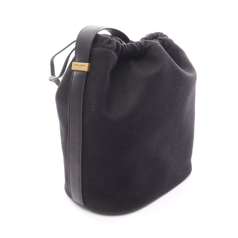 Saint Laurent Paris Shoulder Bag Rive Gauche Bucket Nero Wool Leather — view 3