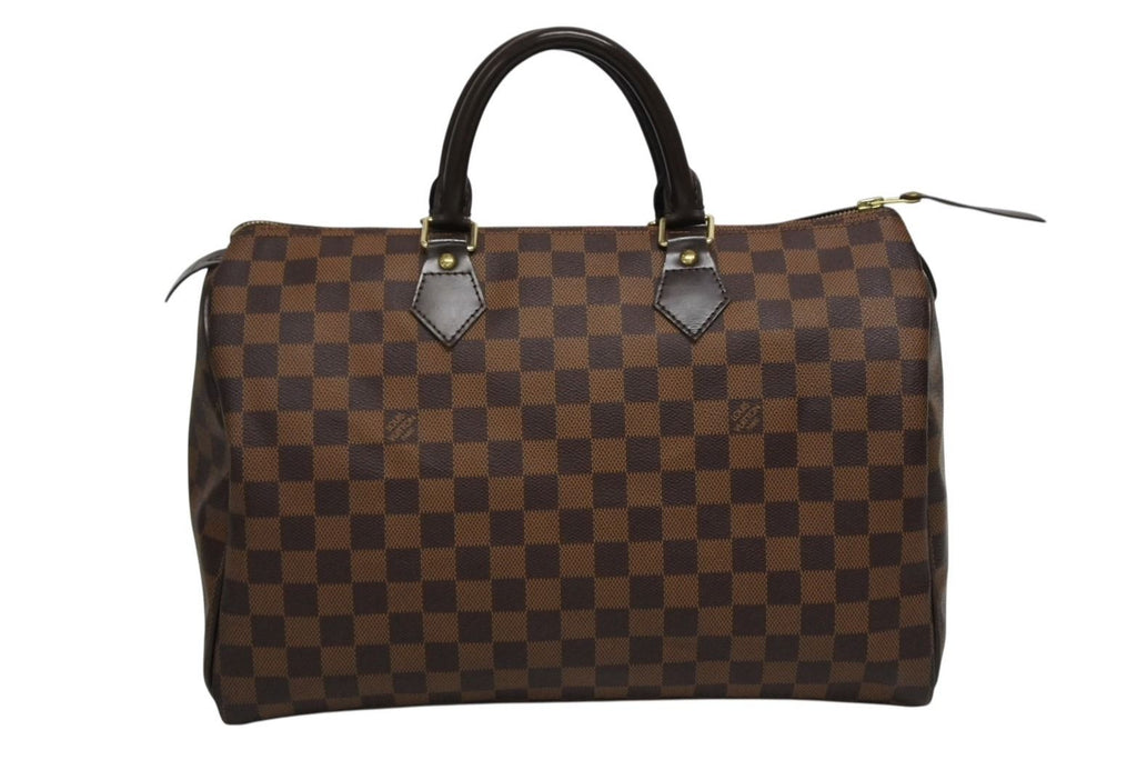 Louis Vuitton Speedy 35 Damier Azur Handbag Brown Beige