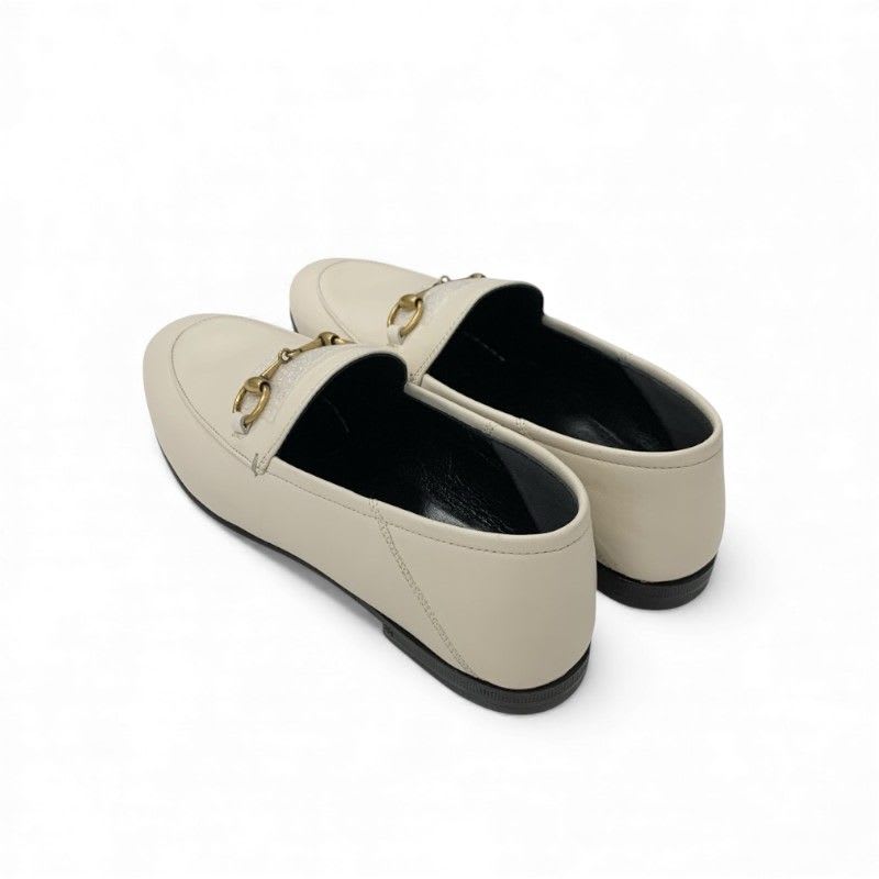 Gucci Loafer Leather Shoes Off White Gold Horsebit Flat — view 4