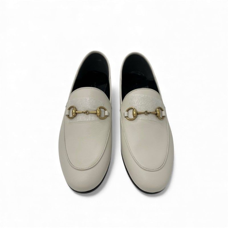 Gucci Loafer Leather Shoes Off White Gold Horsebit Flat — view 2