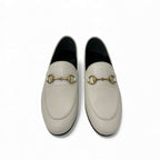 Gucci Loafer Leather Shoes Off White Gold Horsebit Flat — view 2