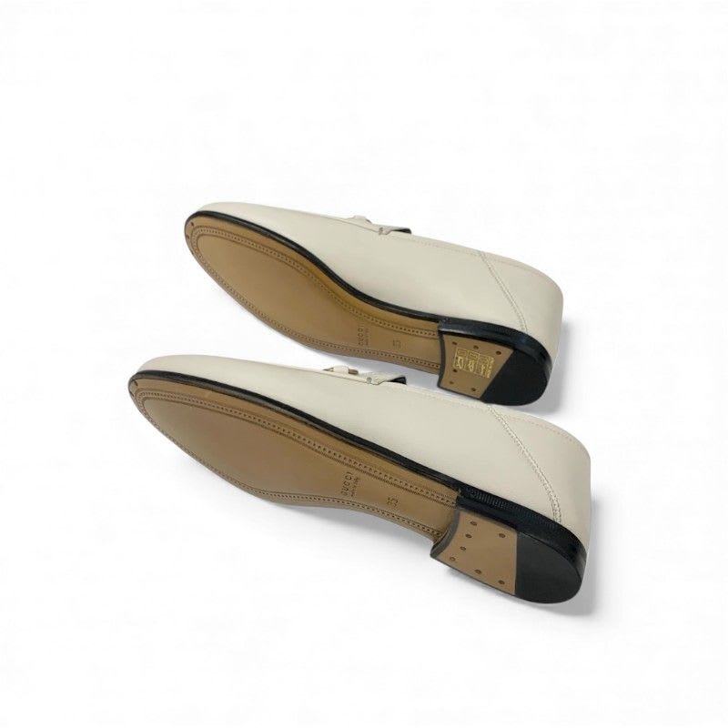 Gucci Loafer Leather Shoes Off White Gold Horsebit Flat — view 6